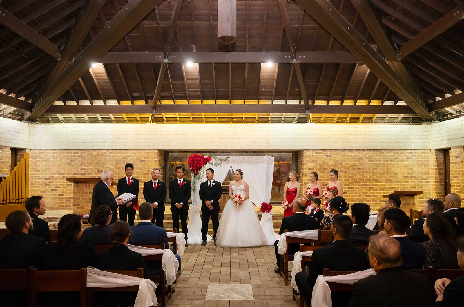 Bridal party inside chapel