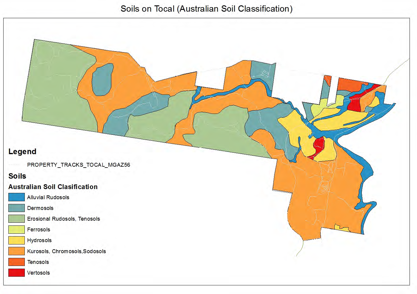 Map showing the different types of soils on Tocal