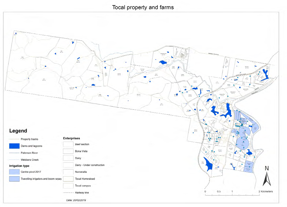 Map showing Tocal's water resources